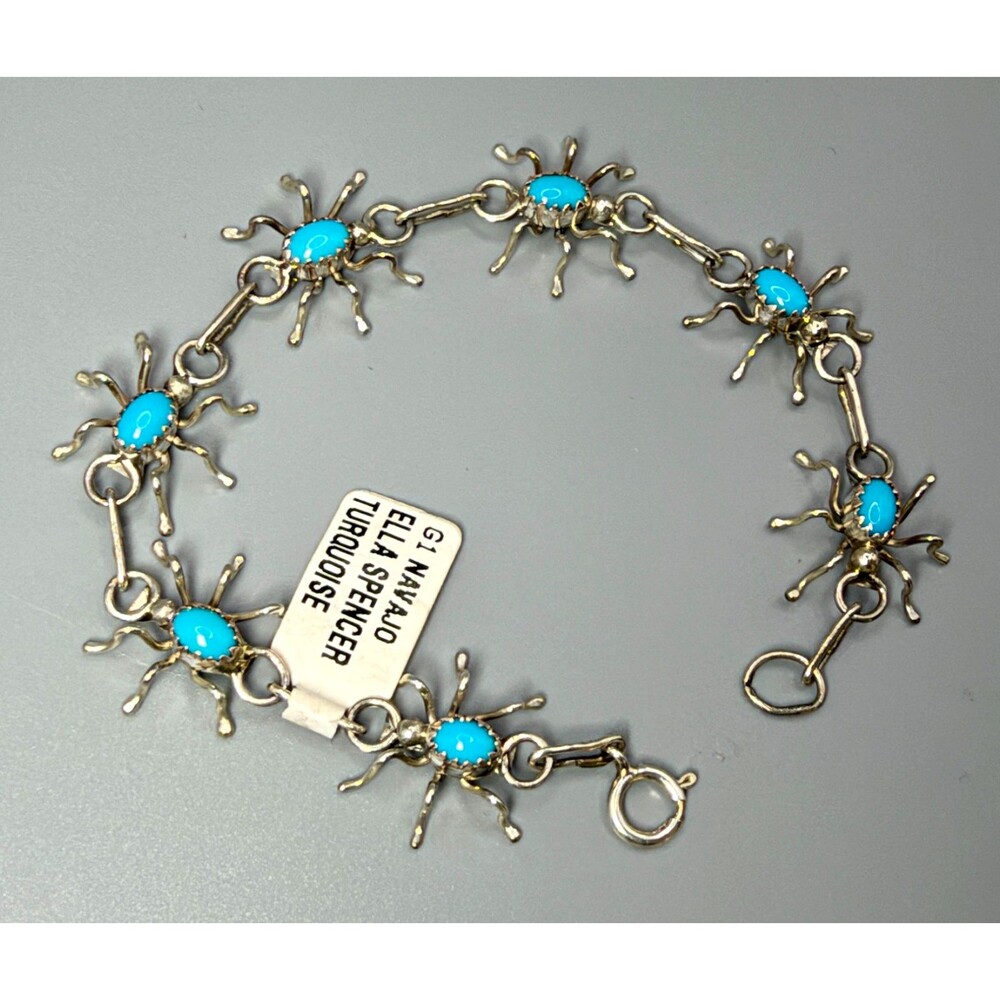 Ella Spencer Navajo Sterling Silver 925 Turquoise Spider Bracelet 7 3/8"
